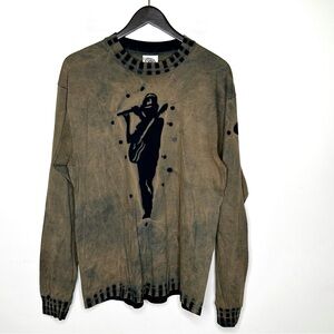 Allen Wickler Artwear Tie-Dye Brown Long Sleeve T-Shirt Musician iF Fire Medium